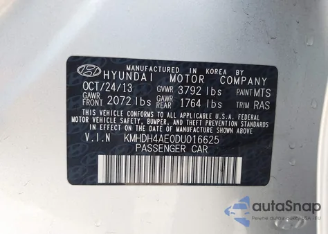 2013 Hyundai Elantra Gls z USA, uszkodzony, nr VIN KMHDH4AE0DU016625